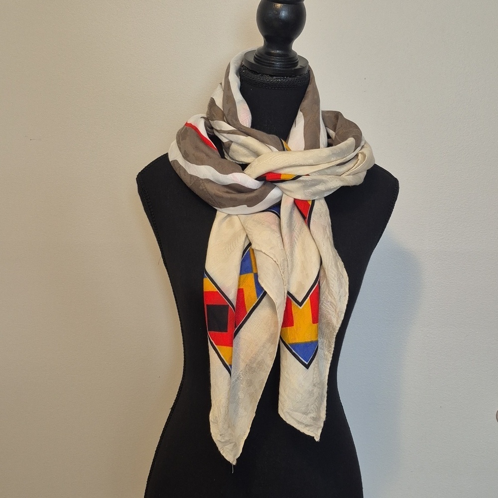 Colorful Geometric Pattern SQUARE shape Scarf - *5' Square - Picture 4 of 6